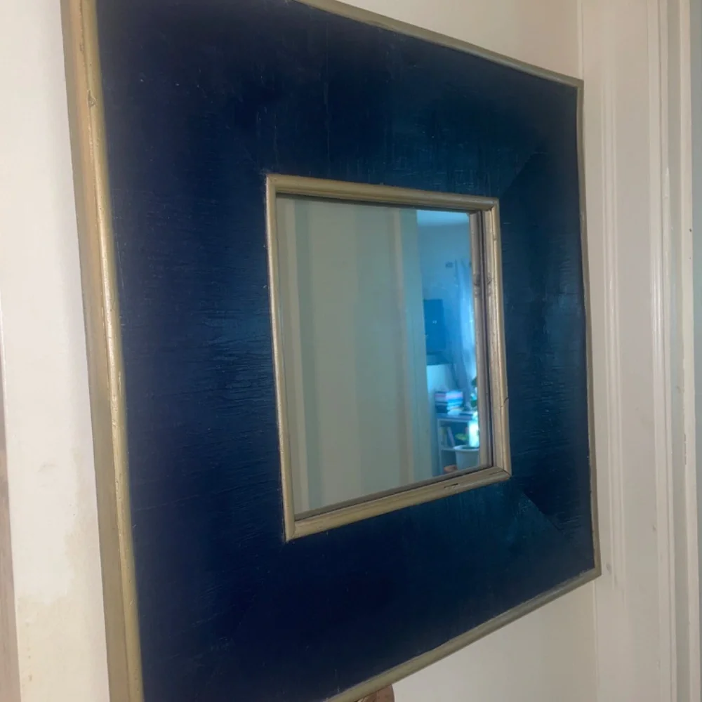 Large Navy Blue gold trim wooden mirror